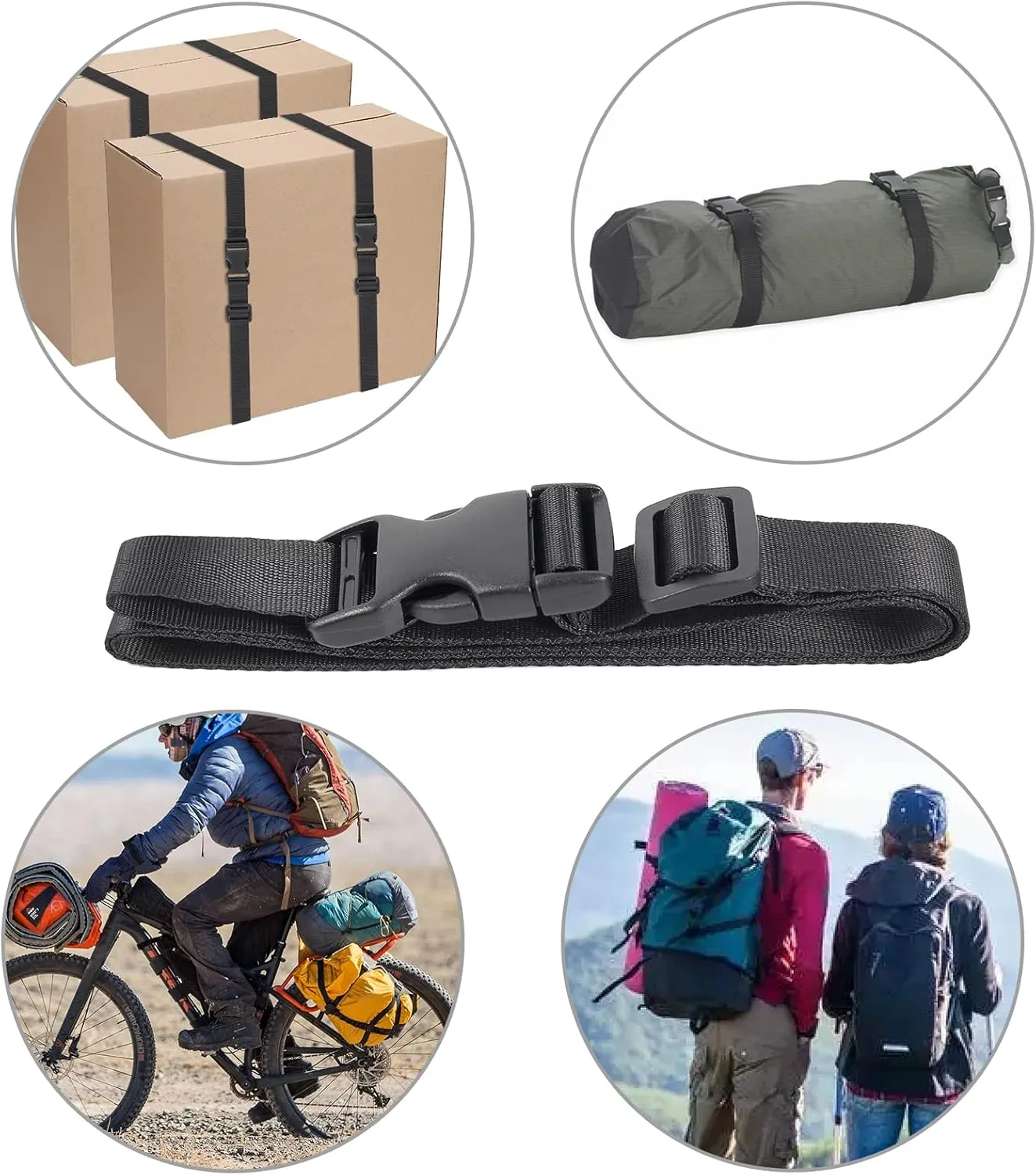 Vigorport Utility Straps with Quick Release Buckle,Nylon Backpack Accessory Sleeping Bag Strap,1"*48" Adjustable for Hiking,Travel,Outdoor Sports-4 Pack(Black)