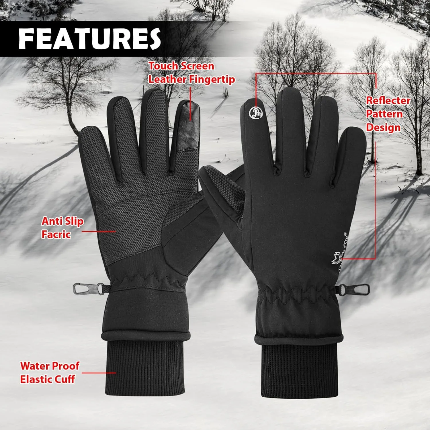 Waterproof Winter Gloves for Men & Women,Windproof, Warm Ski Gloves, Touchscreen, Anti-Slip Grip Gloves for Cycling, Snowboarding, Hiking, Running, Driving and Outdoor Sports