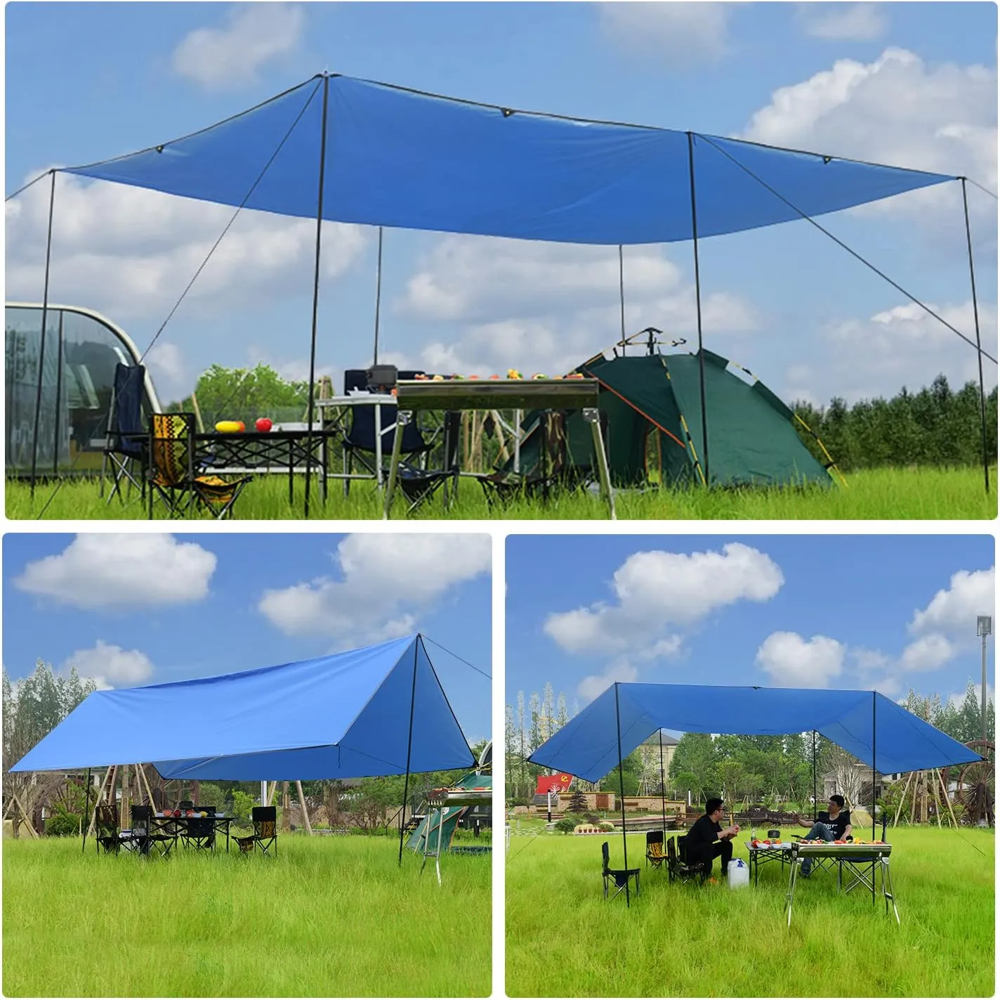 Wind Tour Portable Multifunctional Tent Footprint Traveling Awning Backpacking Rain Fly Tarp Waterproof Shelter Outdoor Camping Sun Shelter for Hiking, Beach (177177 in)