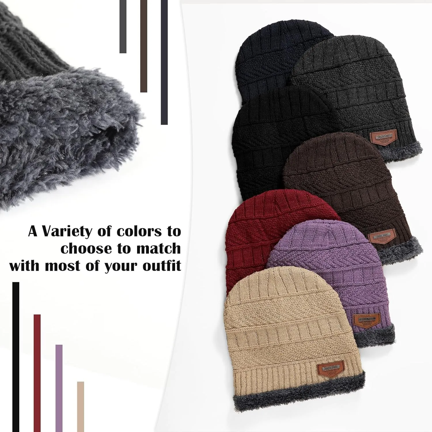 Winter Beanie Hat Circle Scarf Touchscreen Gloves Set, Snow Knit Skull Cap, Warm Thick Fleece Lined Neck Warmer for Men Women
