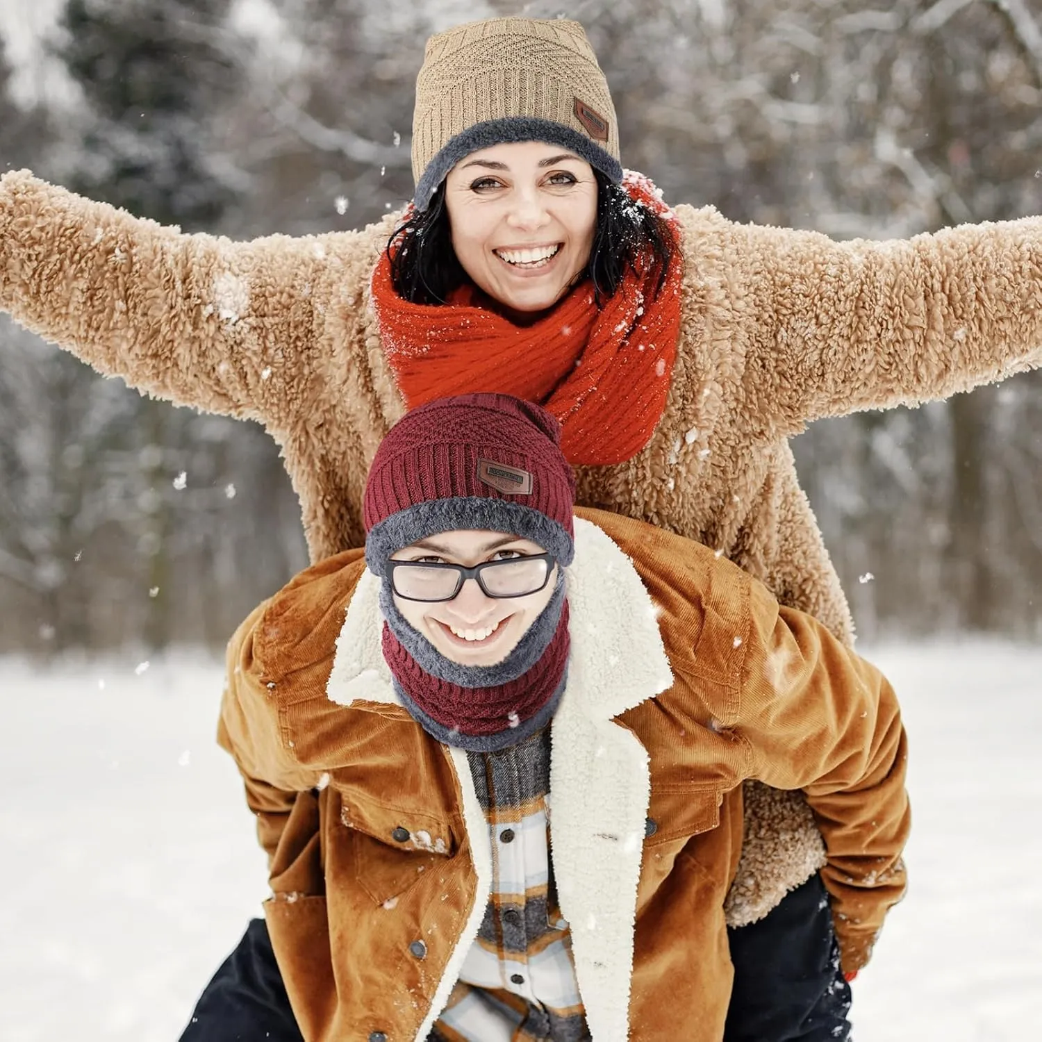 Winter Beanie Hat Circle Scarf Touchscreen Gloves Set, Snow Knit Skull Cap, Warm Thick Fleece Lined Neck Warmer for Men Women