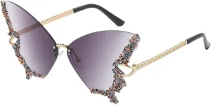 Women's Retro Classic Butterfly Shape Diamond Rimless Sunglasses UV Blocking Sunglasses