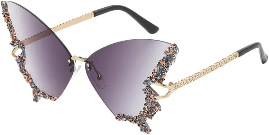 Women's Retro Classic Butterfly Shape Diamond Rimless Sunglasses UV Blocking Sunglasses
