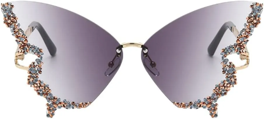Women's Retro Classic Butterfly Shape Diamond Rimless Sunglasses UV Blocking Sunglasses
