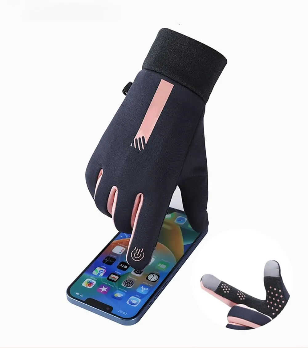 Women's Warm Cycling Gloves Rose, Waterproof Anti-Slip Warm Lining Touchscreen Gloves for Cold Weather Cycling Driving Hiking Running