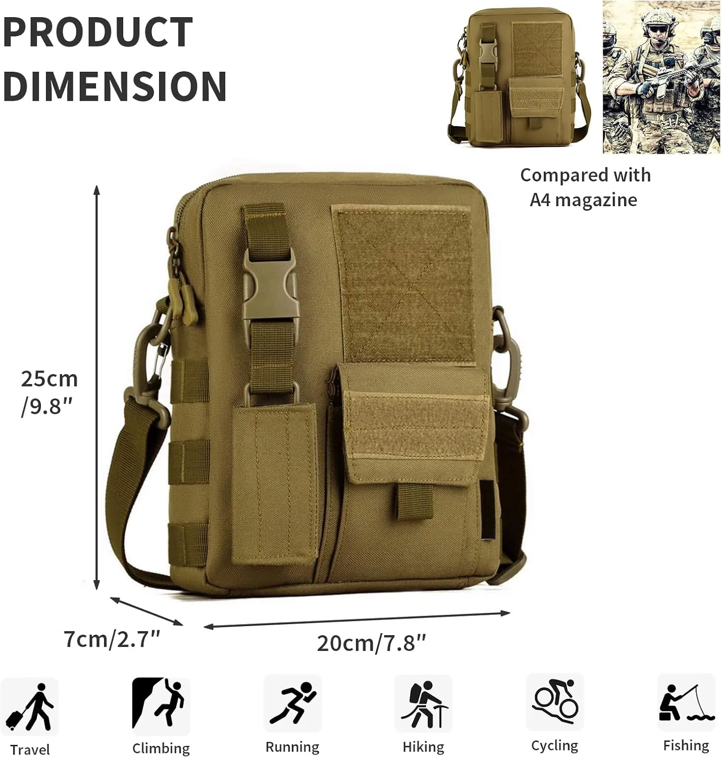 Wowelife Small Canvas Messenger Bag, Classic Vintage Black Shoulder bag, Small Tactical Bag Brown, Crossbody Casual Pack