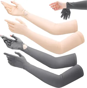 Yahenda 2 Pairs Women UV Long Sun Protection Gloves Touchscreen Arm Sun Driving Gloves UPF 50  for Outdoor Sports Cycling