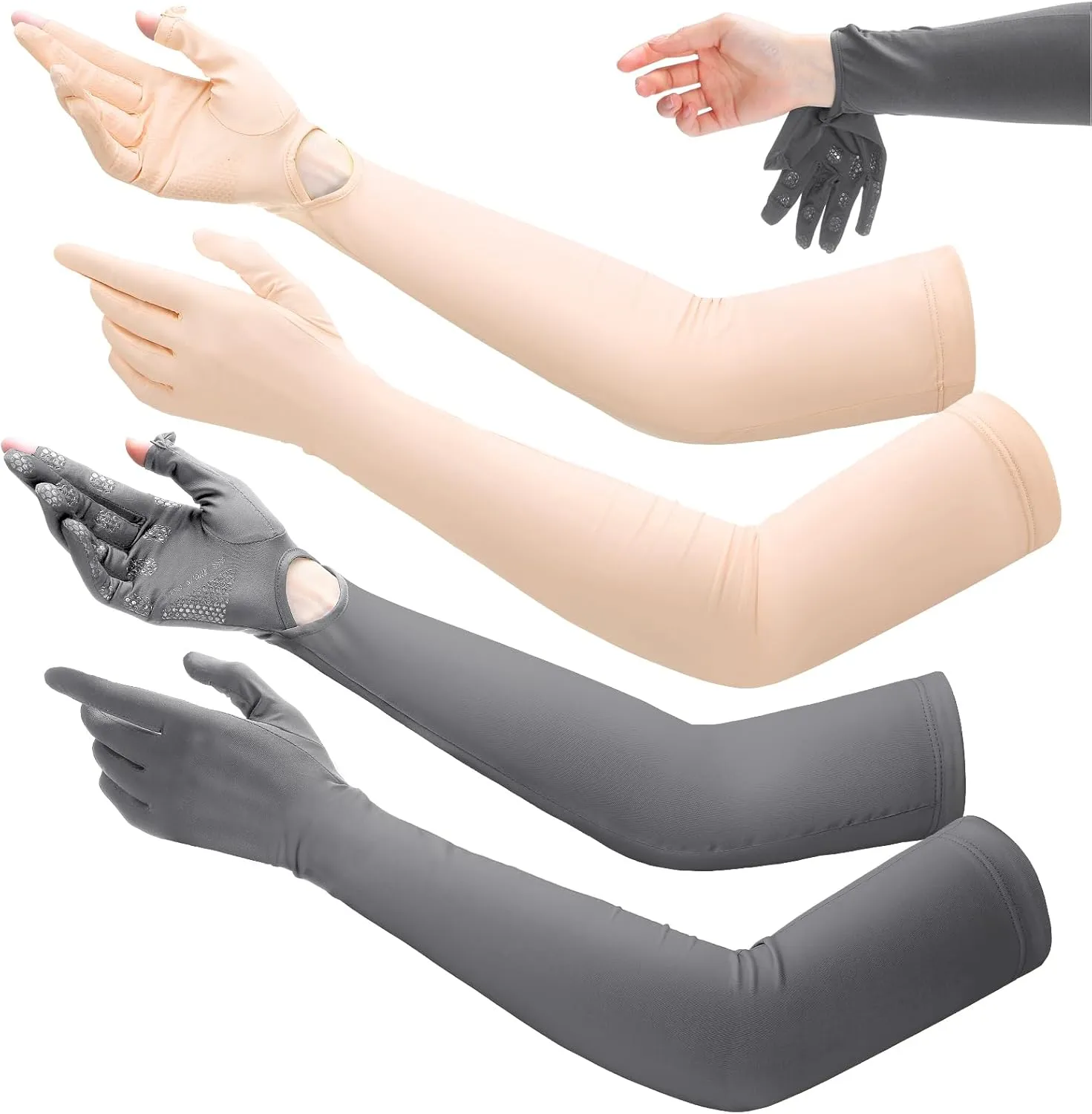 Yahenda 2 Pairs Women UV Long Sun Protection Gloves Touchscreen Arm Sun Driving Gloves UPF 50  for Outdoor Sports Cycling