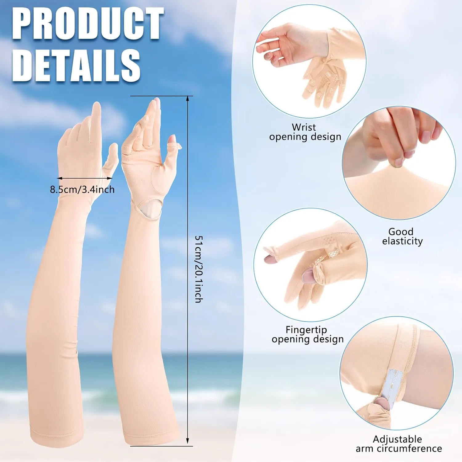Yahenda 2 Pairs Women UV Long Sun Protection Gloves Touchscreen Arm Sun Driving Gloves UPF 50  for Outdoor Sports Cycling