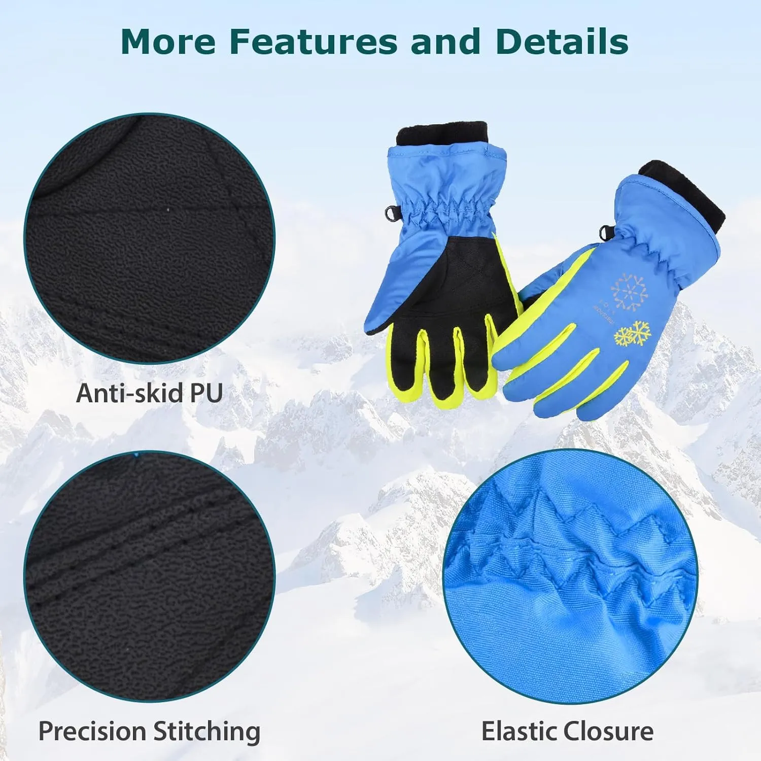 YAPJEB Kids Winter Warm Gloves Ski Gloves Windproof Outdoor Sports Gloves for Boys Girls Skating Snowboarding Hiking