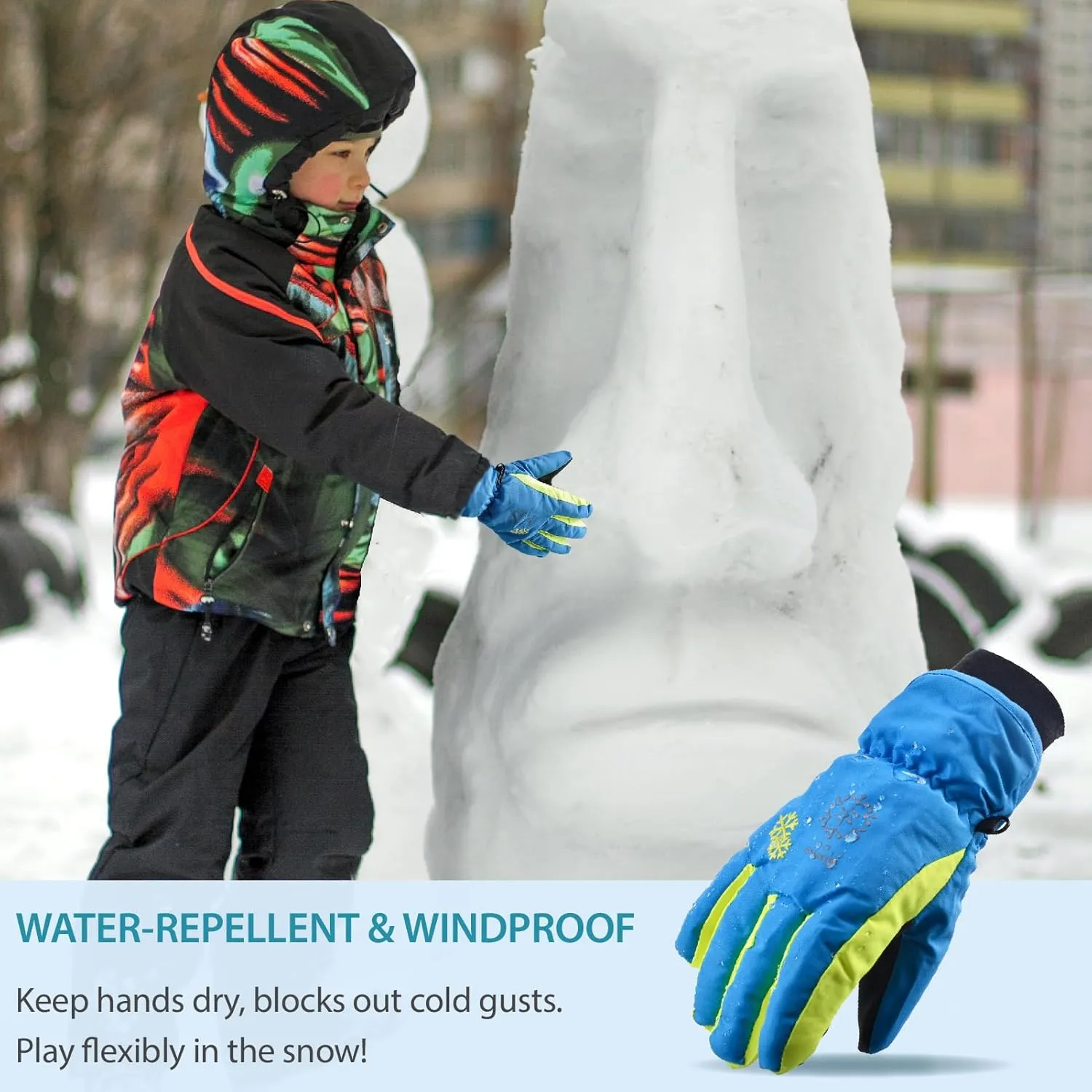 YAPJEB Kids Winter Warm Gloves Ski Gloves Windproof Outdoor Sports Gloves for Boys Girls Skating Snowboarding Hiking