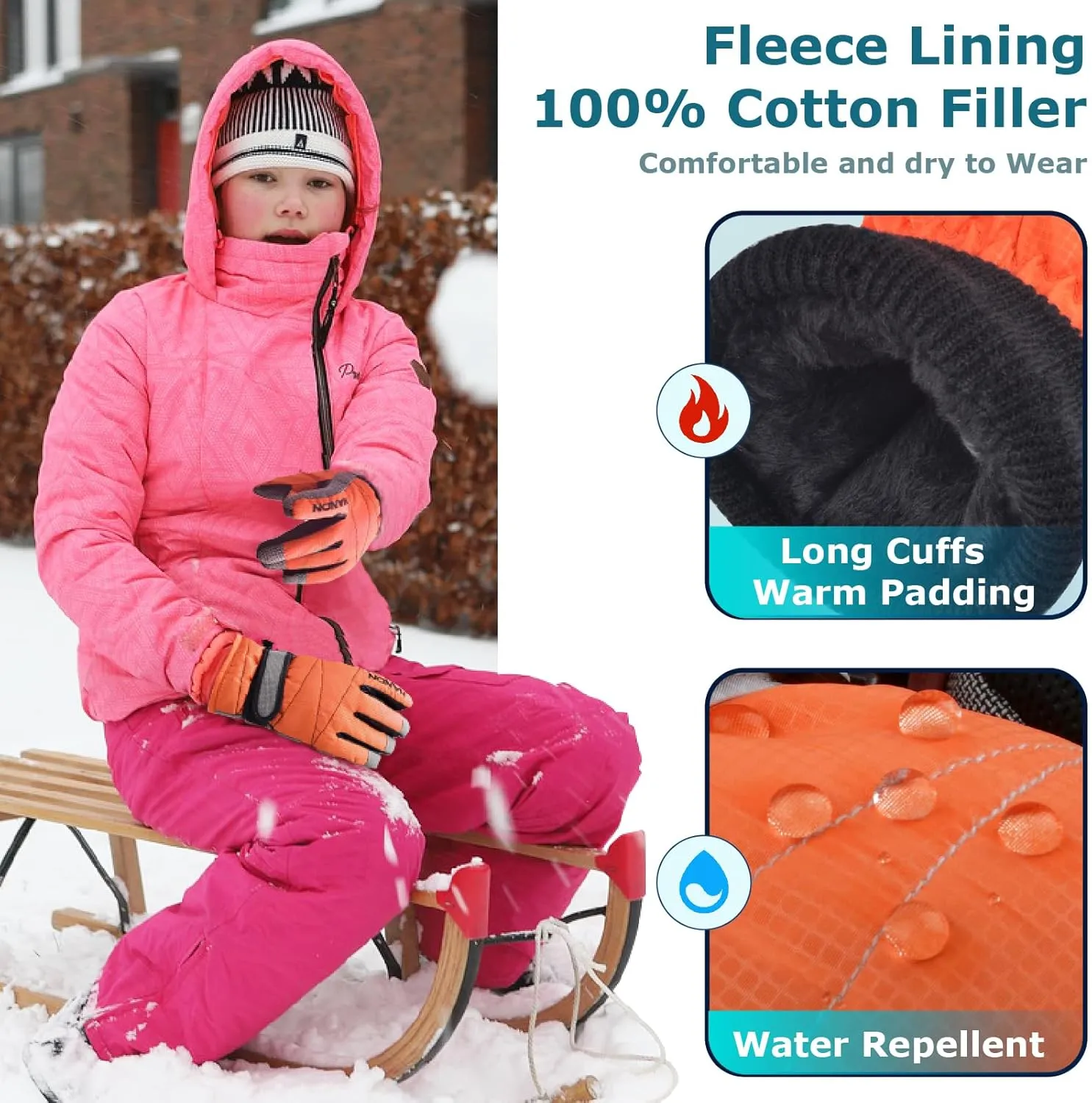 YAPJEB Kids Winter Warm Gloves Ski Gloves Windproof Outdoor Sports Gloves for Boys Girls Skating Snowboarding Hiking