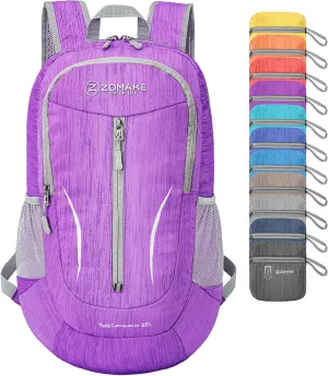 ZOMAKE 25L Ultra Lightweight Packable Backpack, Foldable Hiking Backpacks Water Resistant Small Folding Daypack for Travel(Purple)