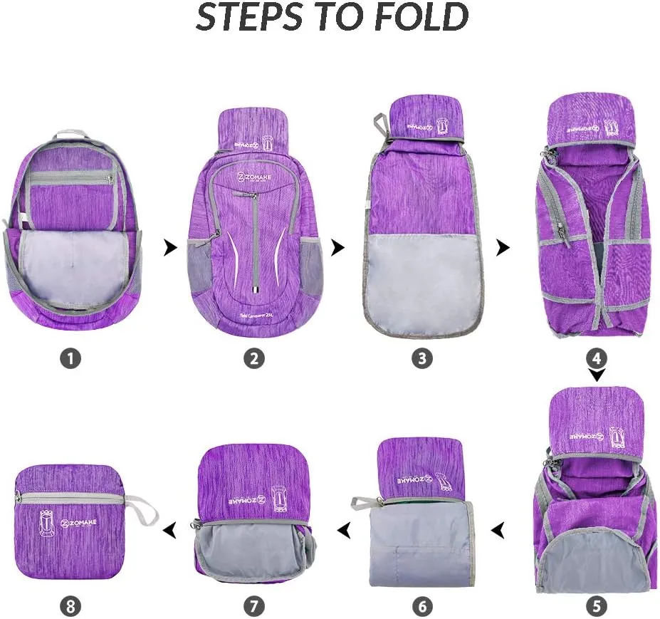 ZOMAKE 25L Ultra Lightweight Packable Backpack, Foldable Hiking Backpacks Water Resistant Small Folding Daypack for Travel(Purple)