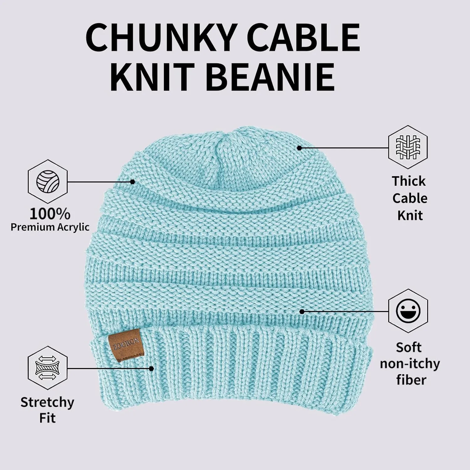 ZOORON Womens Winter Hat Slouchy Beanies for Women Cable Knit Winter Beanie Hats for Women Thick Cold Weather - Beanies Women