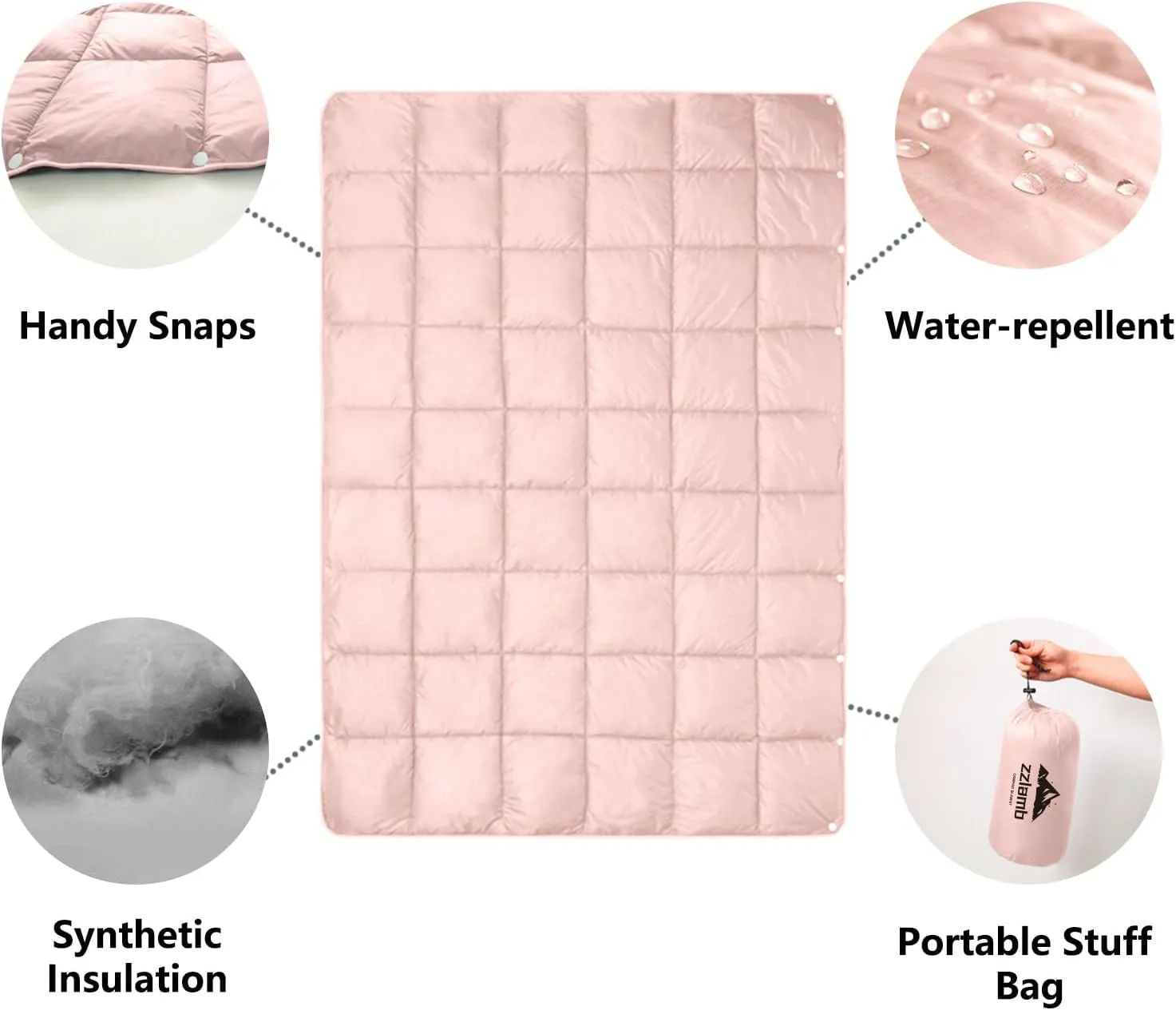 zzlamb Camping Blanket, Compact Lightweight Soft Puffy Blanket Water-Repellent, Packable Warm Quilt Down Alternative Picnic Hiking Backpacking Beach Travel RV Airplane Couch Car