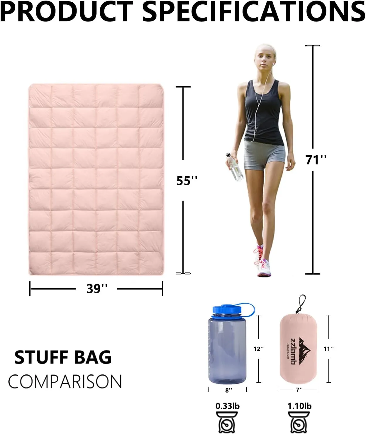 zzlamb Camping Blanket, Compact Lightweight Soft Puffy Blanket Water-Repellent, Packable Warm Quilt Down Alternative Picnic Hiking Backpacking Beach Travel RV Airplane Couch Car